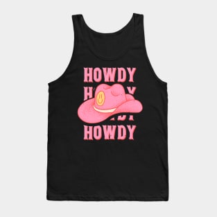 HOWDY HOWDY HOWDY YALL | Pink Cowboy Hat Cowgirl Preppy Aesthetic | Creamy Pink Background Tank Top